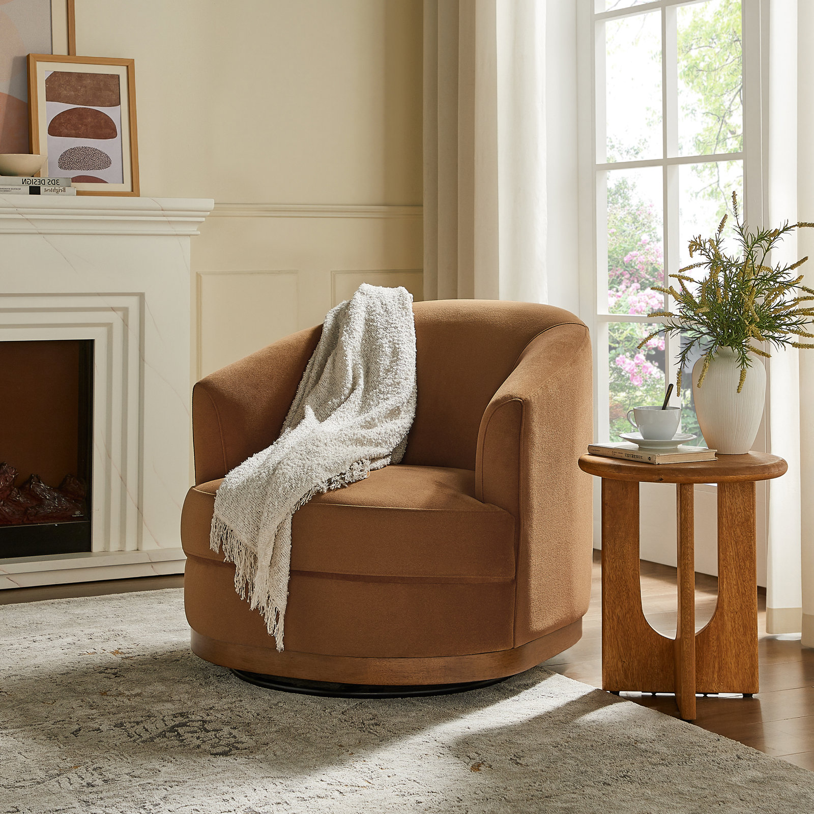Solay Upholstered Swivel Accent Chair, Brown