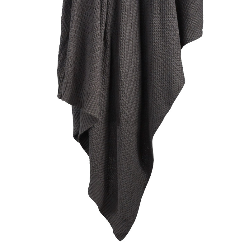 Cotton Cable Knit Solid Color Classic Chic Modern Rustic Throw Blanket, Slate, Queen