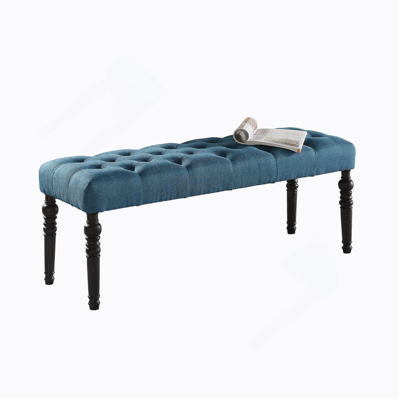 Tufted Turned Leg  Dining Bench, Blue, Blue