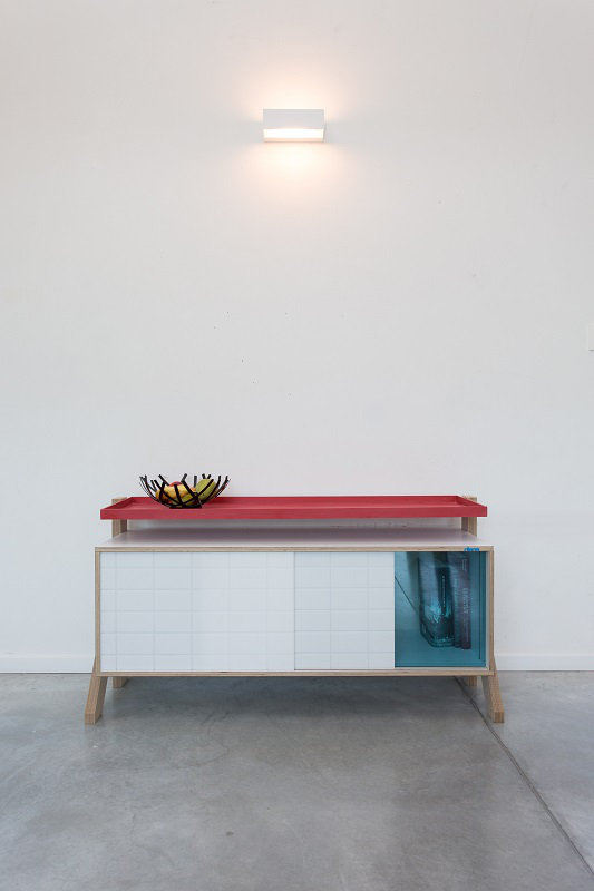Leanne 3 Door Sideboard, Snow White and Blue/Red