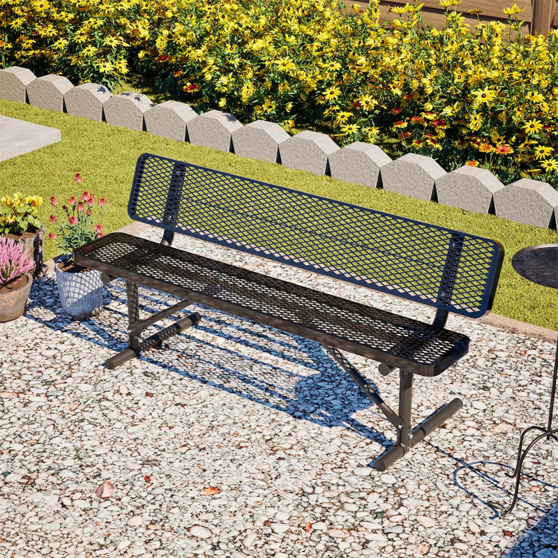 Banc de pique-nique en métal robuste de 72 pouces, table de salle à manger spacieuse pour l'extérieur avec capacité de 882 lb, structure en acier galvanisé antirouille, plateau en filet de diamant pour divers réglages