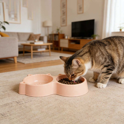 Double-Bowl Water Bowl for Small Dogs Portable Pet Accessories, Pink