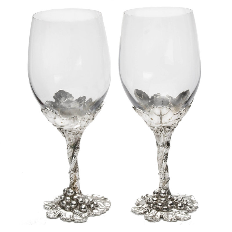 Handmade Grape Pattern Aluminum and Glass Wine Glass Set