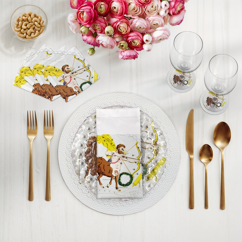 Zodiac Sagitarius Vegan Leather Round Pebble Placemat, White