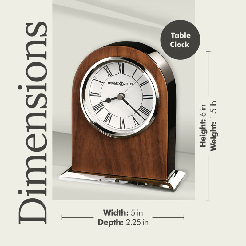 Palermo Modern & Contemporary Roman Numeral Walnut Quartz Movement / Crystal Tabletop Clock in Polished Silver/Walnut/Black Piano