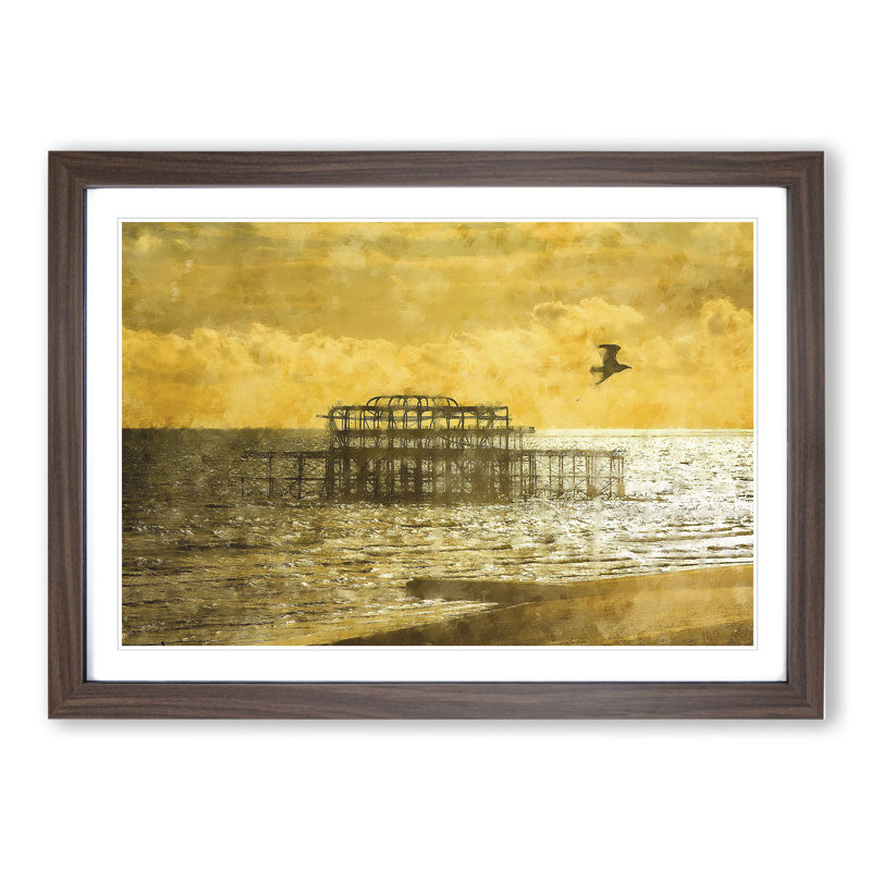 Brighton West Pier at Sunset - Picture Frame Painting, 36cm H x 48cm W x 2cm D, Walnut