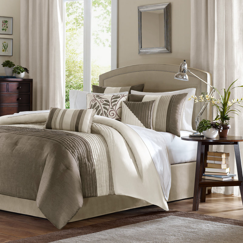 Natural and White Queen Microfiber 7-Piece Comforter Set