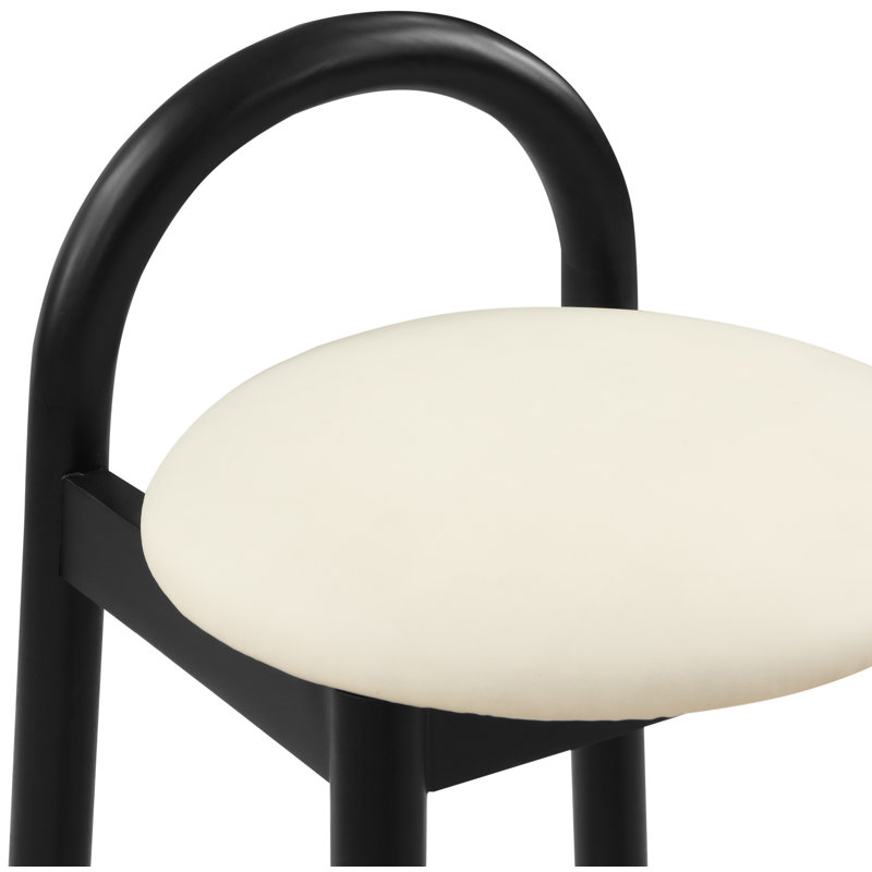 Tabouret de bar 27 po Calvin, Crème végétalien en cuir, Noir