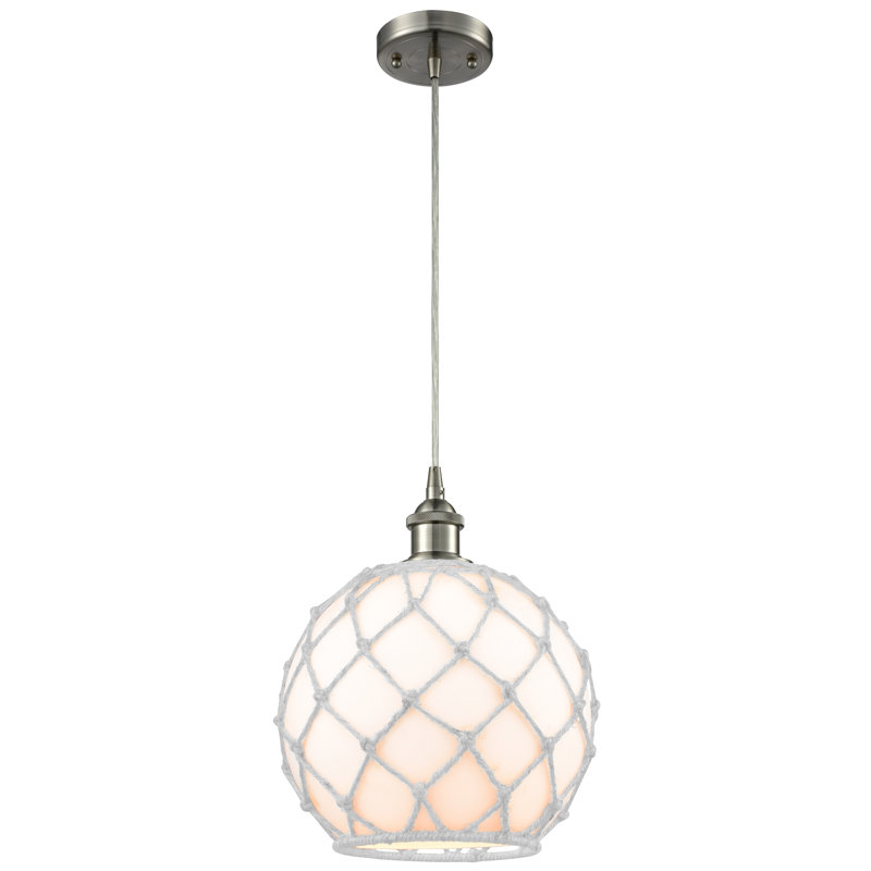 Luminaire suspendu sphère 1 lumière Tobey, Blanc et blanc, Nickel satiné brossé, H 120 po x l 8 po x P 8 po