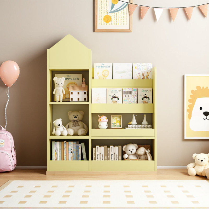 Wooden Bookshelf With Shelves, Yellow