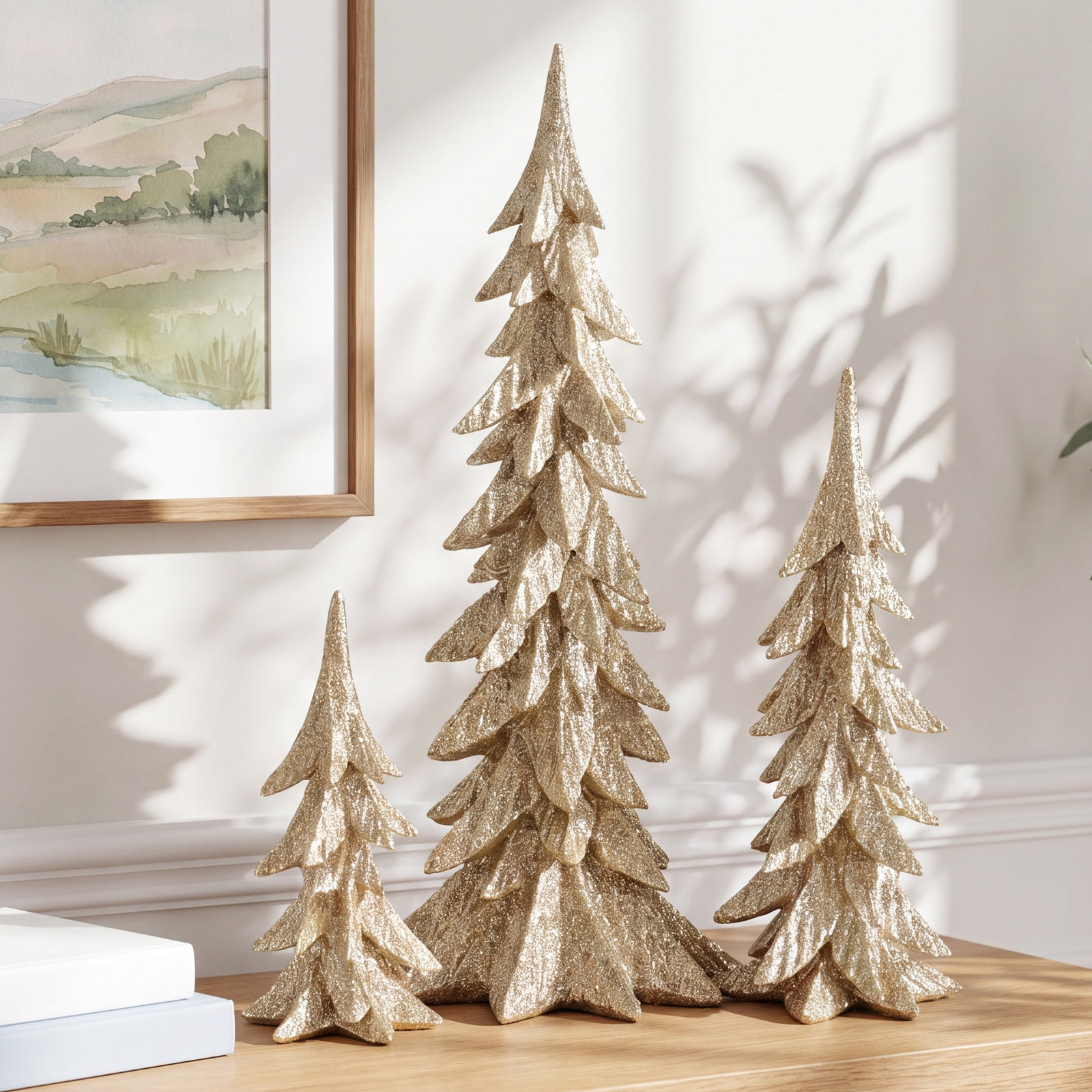 3-Piece Resin Tabletop Tree Set, Gold