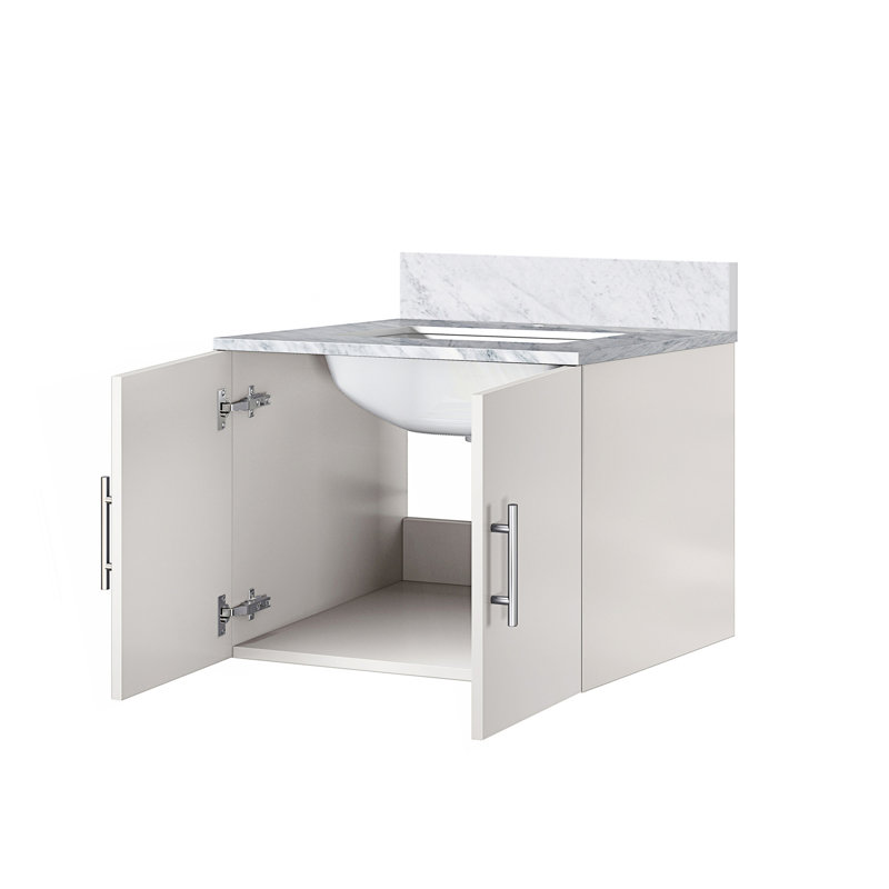 24 po X P 22 po Meuble-lavabo D avec comptoir en marbre de Carrare, Blanc lustré, Marbre blanc