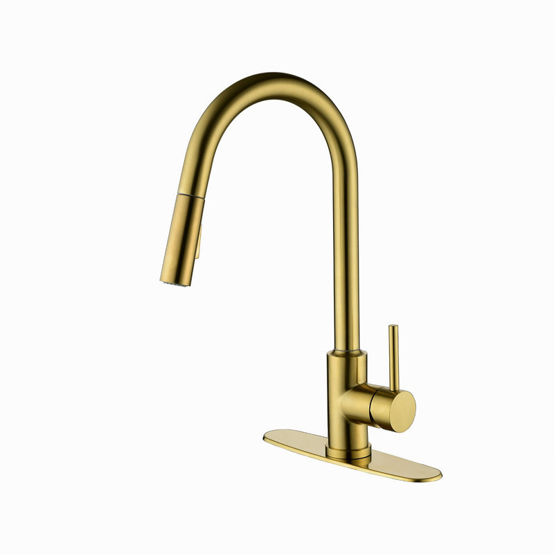 Robinet de cuisine avec douchette extractible, Or brossé