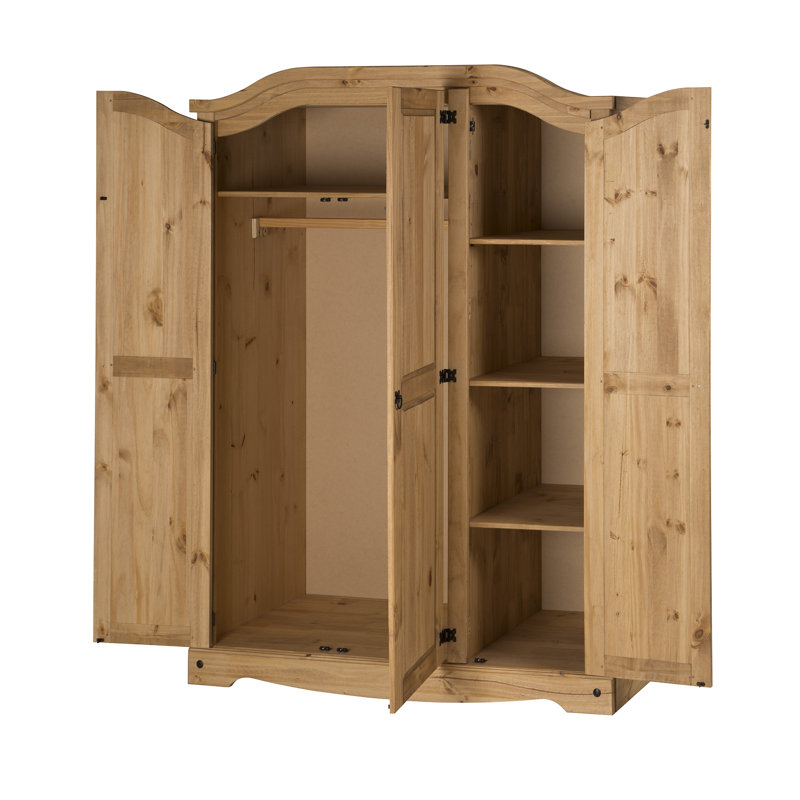 Palmea 3 Door Solid Wood Wardrobe, Antique Wax