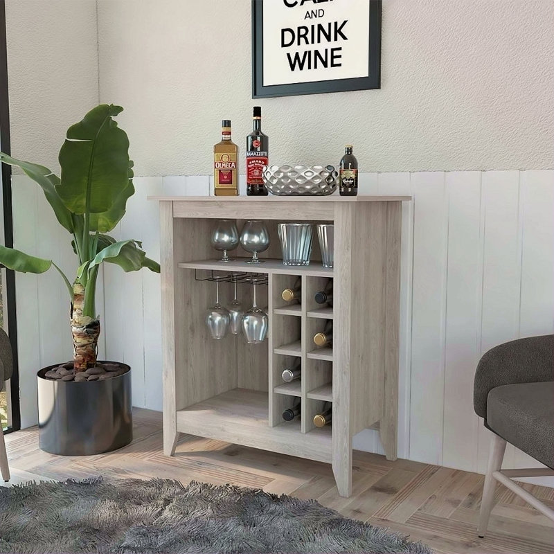 6-Bottle 1-Drawer 1-Shelf Bar Cabinet, Grey