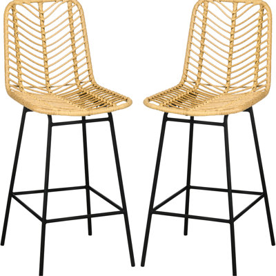 Tabourets de bar de 26 po de hauteur, comptant 2 tabourets jaunes, chaises d'îlot de cuisine avec siège et dossier ventilés, hauteur d'attraction en acier, places assises, Genius