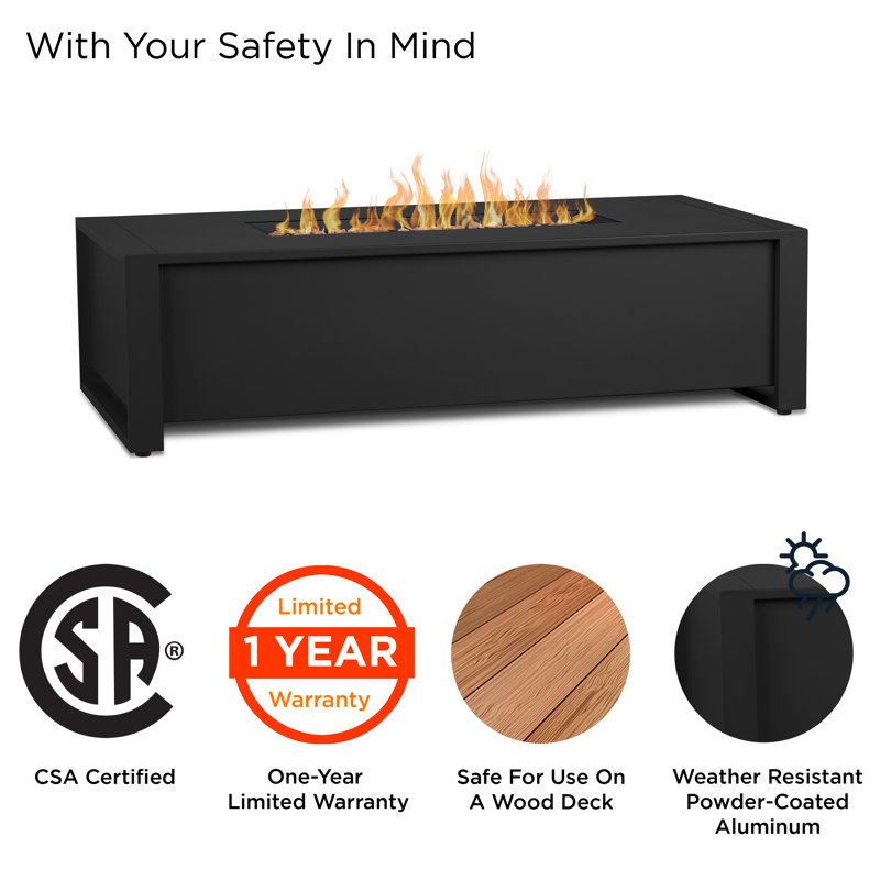 KEENAN 14.5" H x 52" W Aluminum Propane Outdoor Fire Pit Table, Black