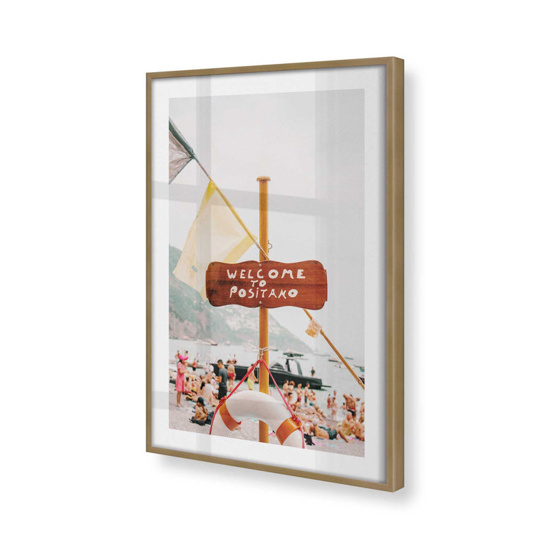Reproduction de bienvenue Positano, H 11,25 po x l 9,25 po x P 1,25 po, Cadre simple brossé doré