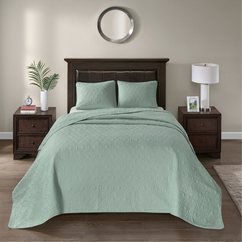 Ensemble de couvre-lit réversible Seafoam, Vert, Couvre-lit simple + 2 taies décoratives