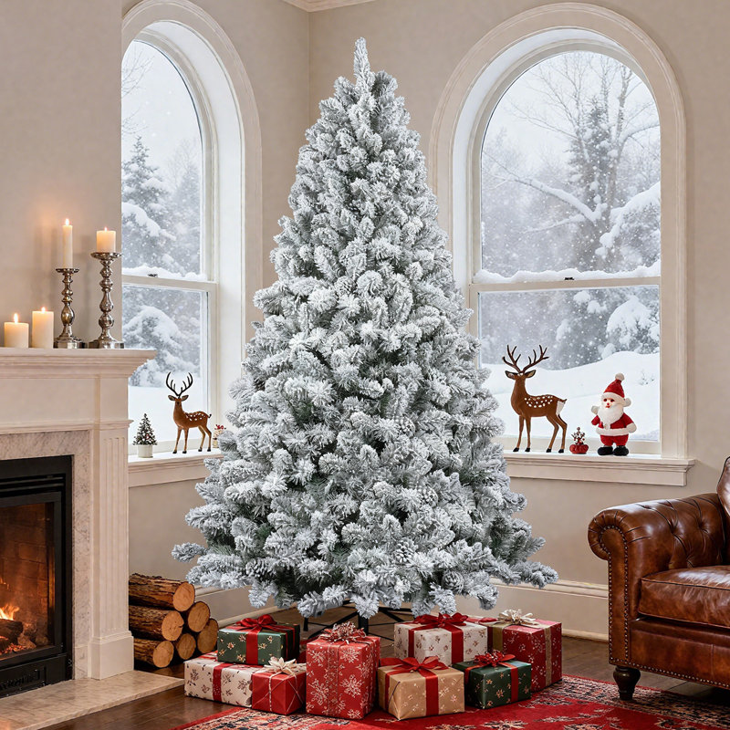 Arbre de Noël givré 6 pi | Arbre artificiel épinette réaliste | Compatible avec une décoration de Noël (branches denses) | Base robuste | Arbre de fête d'hiver à installation rapide