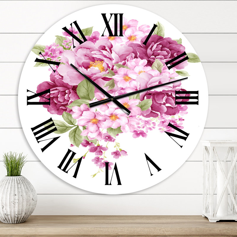 Fleurs roses rétro - Horloge murale traditionnelle, Très petit
