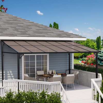 Pavillon de jardin mural 10 po x 14 pi - toit en polycarbonate, structure en métal, housse de terrasse pour la protection contre le soleil et la pluie, idéal pour les terrasses et les cours arrière (assemblage facile)