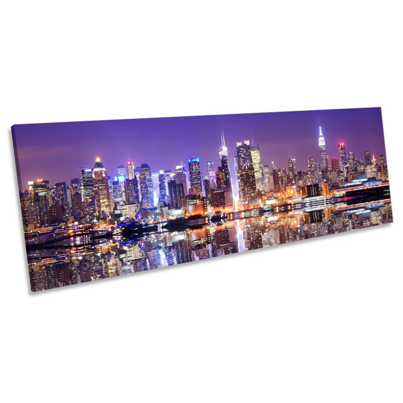 New York City Skyline Purple - Wrapped Canvas Panoramic Print, 30.48cm H x 91.44cm W x 2cm D