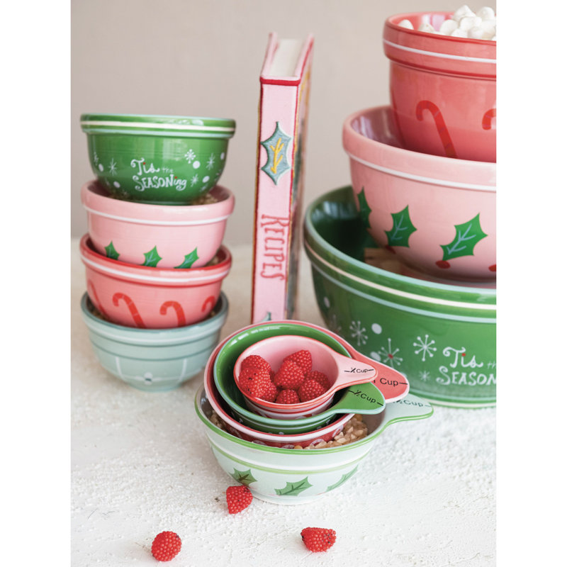 Tasses à mesurer en grès avec motif des Fêtes