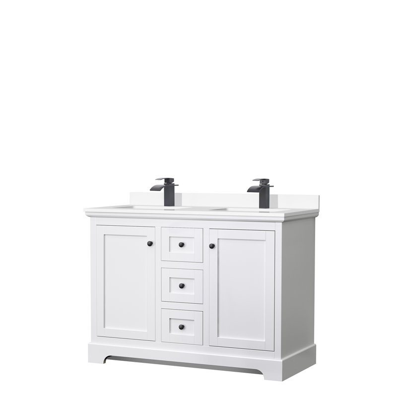Ensemble de meuble-lavabo double 48 po Avery, Blanc, Marbre de culture blanc, Noir mat