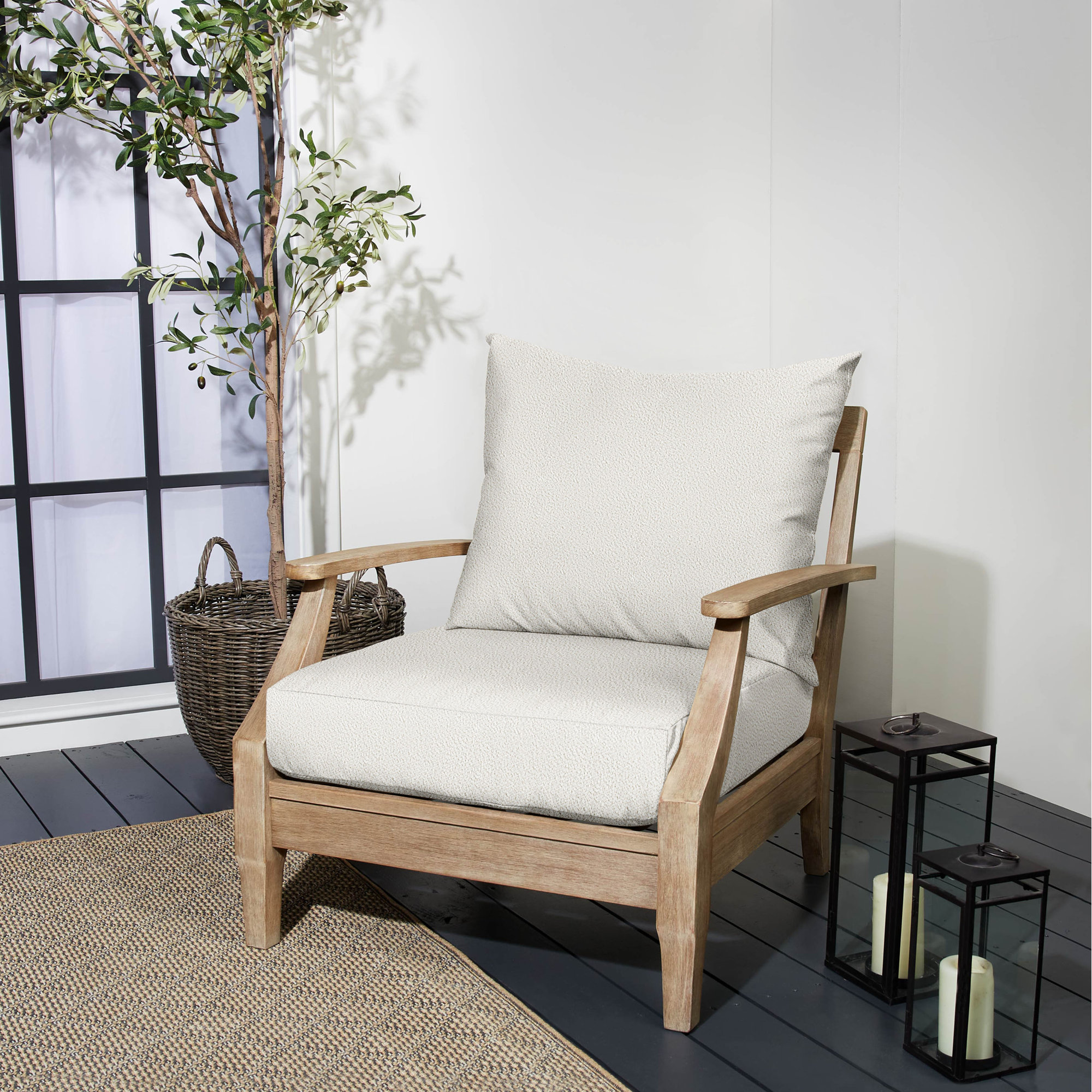 Indoor/Outdoor Seat/Back Cushion, 23.5 in W x 23 in D x 5 in H, Ivory