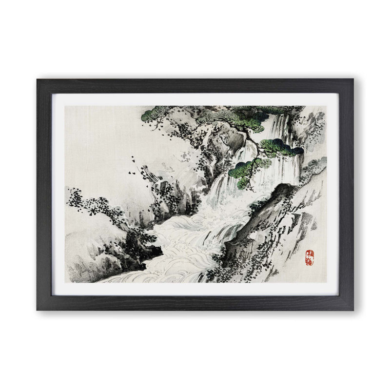 Waterfall by Kono Bairei - Framed Print, 45cm H x 63cm W x 2cm D, Black
