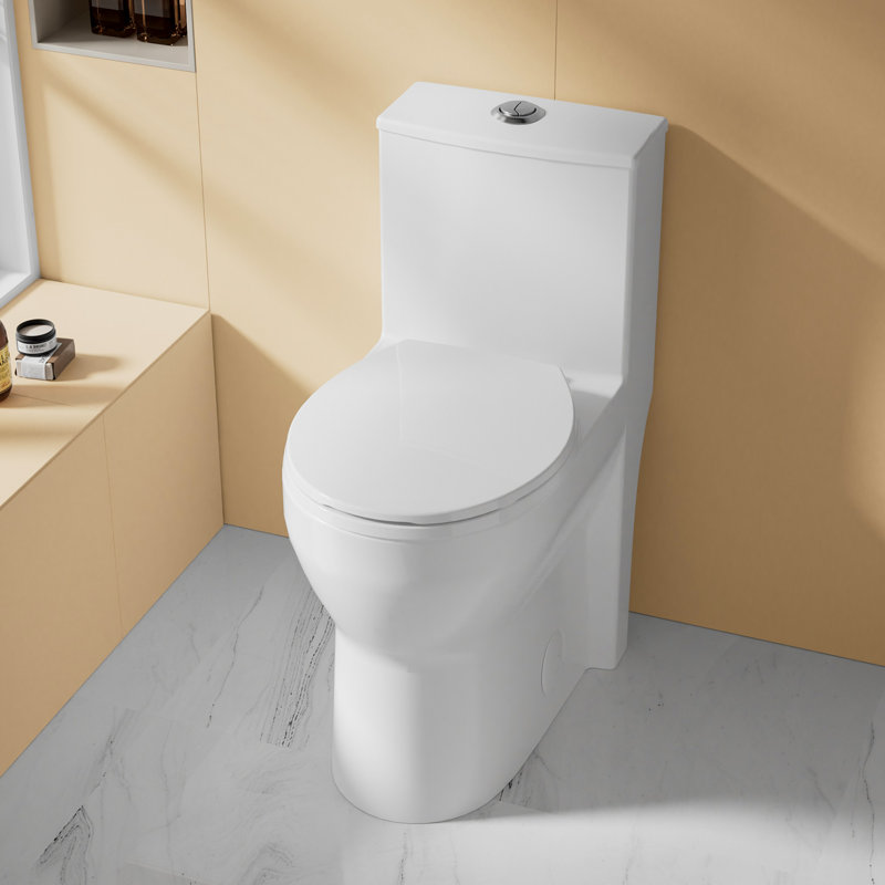 19" Round Bowl ADA Height Toilet Compact One Piece Skirted Toilet for Seniors, Dual Flush 1.0/1.28 GPF, MAP 1000g