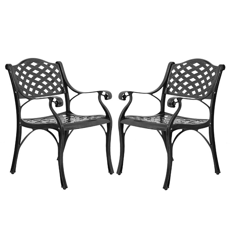 Baronville 2-Piece Patio Cast Aluminum Dining Chairs, All Weather Outdoor Bistro Dining Chair Set for Balcony, Lawn, Garden, Backyard, Lattice Design