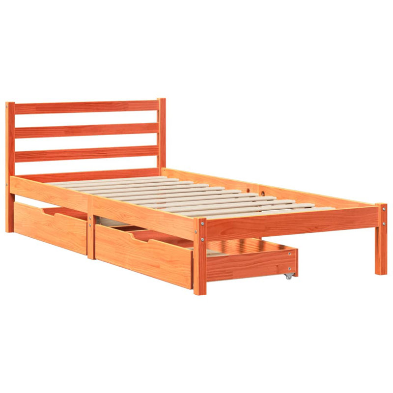 Solid Wood Storage Bed, Wax Brown, Single (3')