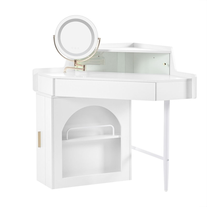 Bureau de coiffeuse de coin avec miroir à DEL et tabouret