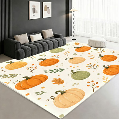 Tapis à motif de récolte de citrouille, joli thème d'automne d'automne, décor festif de l'Action de grâce, surface en velours, tapis antidérapant, décoration intérieure pour le salon, la chambre à coucher, la cuisine, le vestibule, appartement