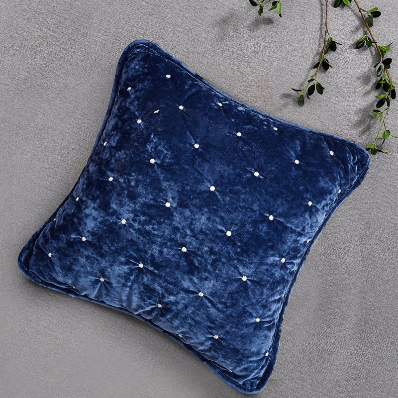 Polka Dots Velvet Pillow Cover, Dark Blue