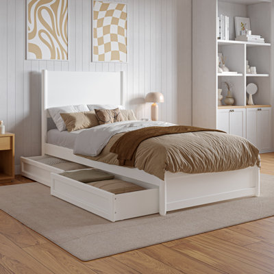 Lit plateforme en bois avec pied de lit et tiroirs de rangement Ronan