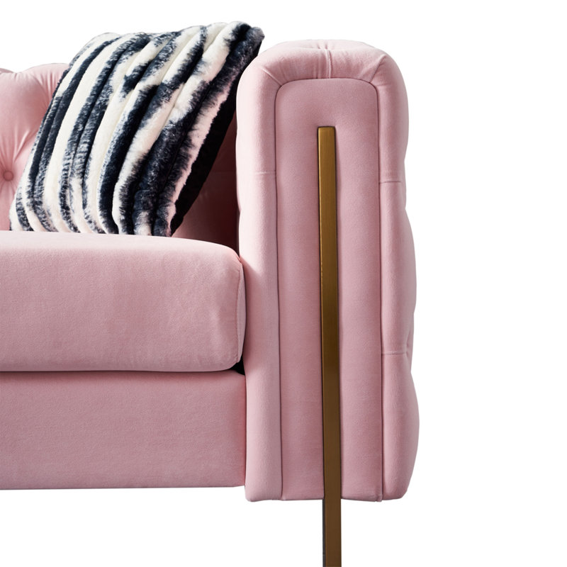 Canapé à accoudoirs carrés 84,25 po Jamayiah, 100 % lin rose