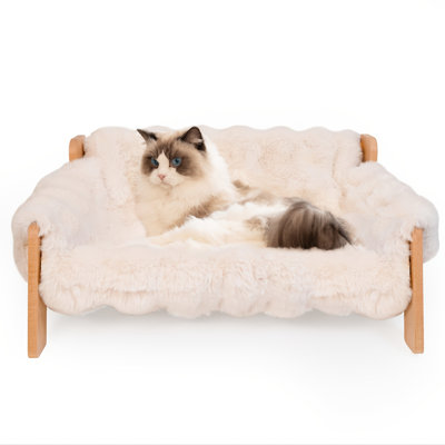 27.2'' Wide Elevated Faux Fur Pet Sofa Bed with Removable Cushion and Wood Frame for Cats and Small Dogs