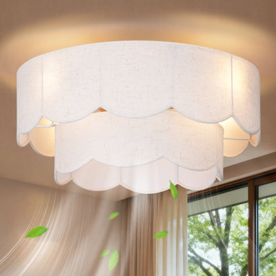 Ventilateur de plafond encastré à deux niveaux en lin beige 20 po, ventilateur encastré festonné avec télécommande, moteur à courant continu réversible pour chambre de bébé