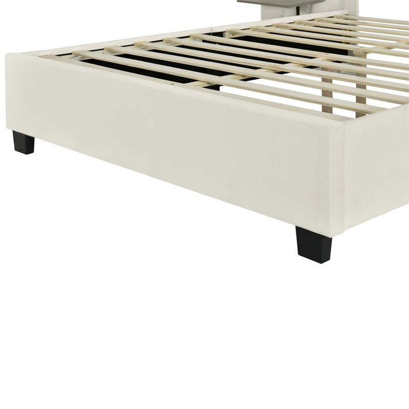 Jackielyn Upholstered Platform Bed with Big Headboard Panel Bed, Queen, Beige