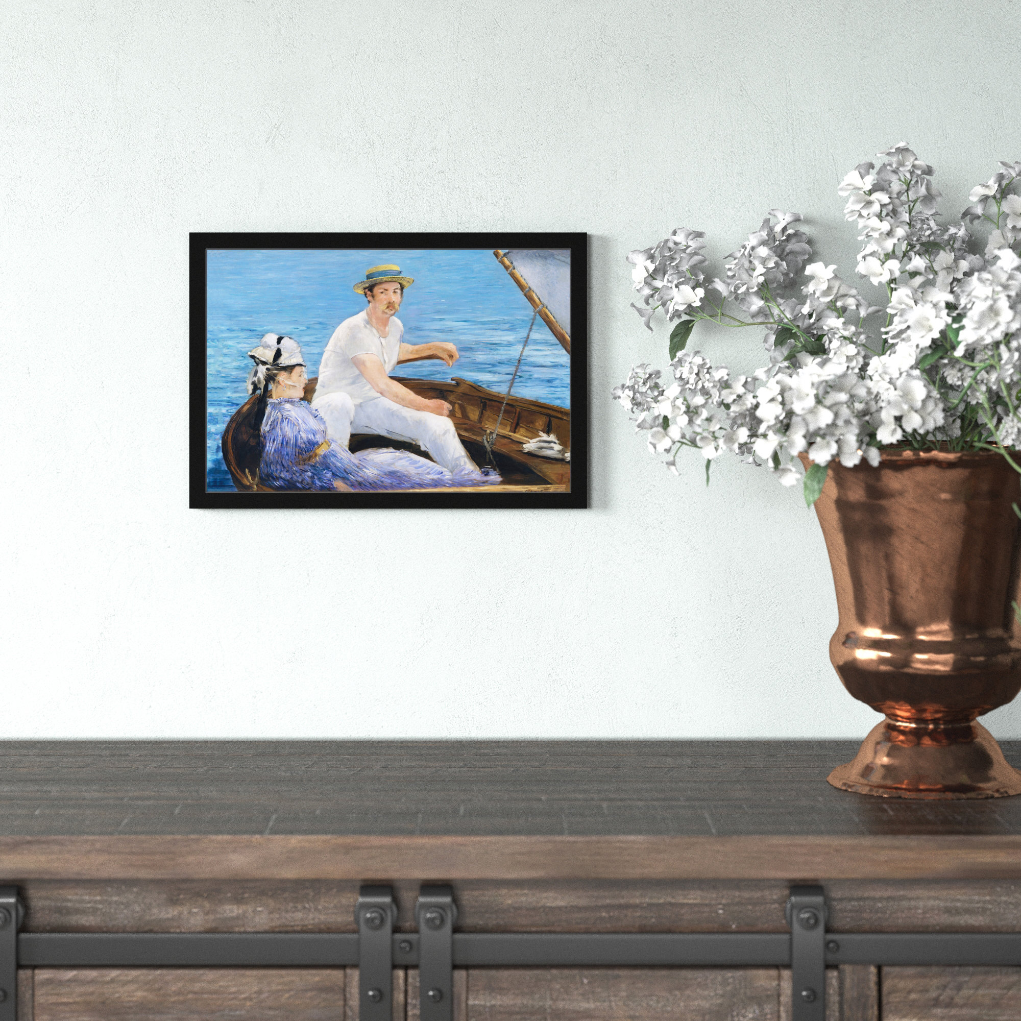Manet - Boating 1974, 10" H x 15" W x 0.5" D, Black