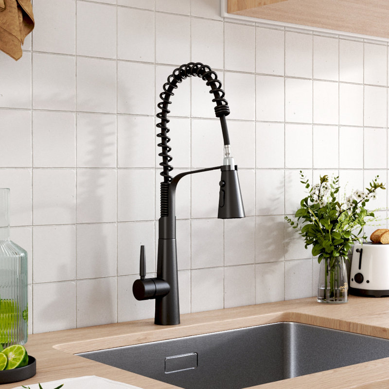 Belfry Kitchen Dunfee Pull Out Kitchen Faucet, Matte Black