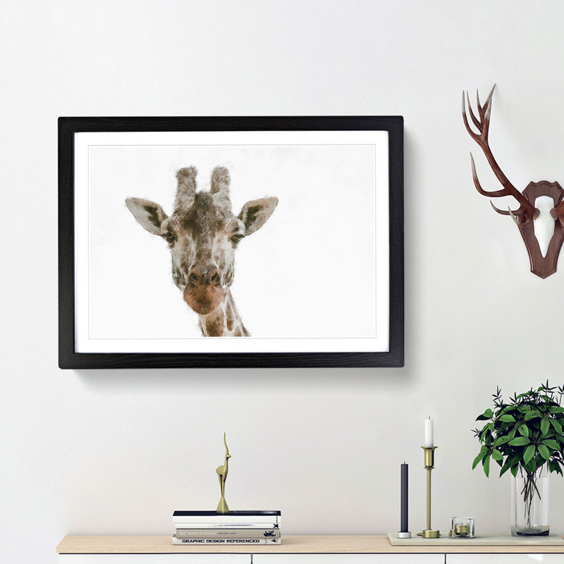 Curious Giraffe - Picture Frame Graphic Art Print, Black Framed, 33cm H x 45cm W x 2cm D