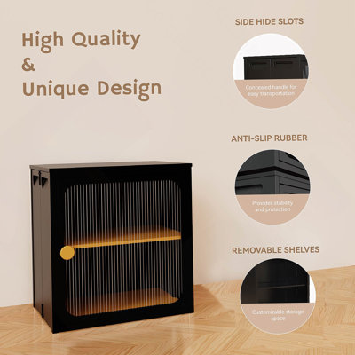 Single Sturdy & Convenient  Foldable  Cabinet, Durable Steel-Wood Combo with Anti-Slip Design & Quick Fold & Install, Easy to DIY Storage Container with door
