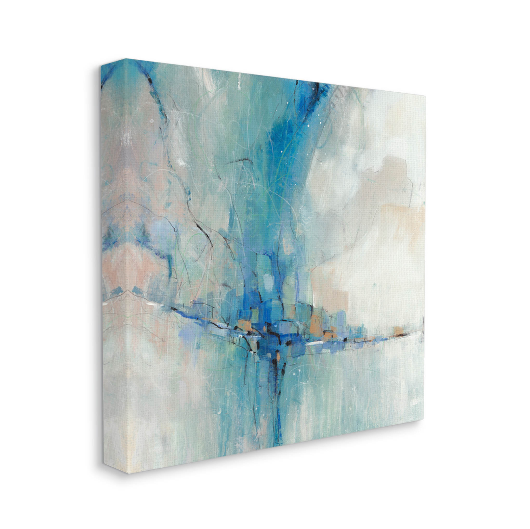 Stupell Industries Abstract Blue Square Shapes On Canvas by Tim OToole ...