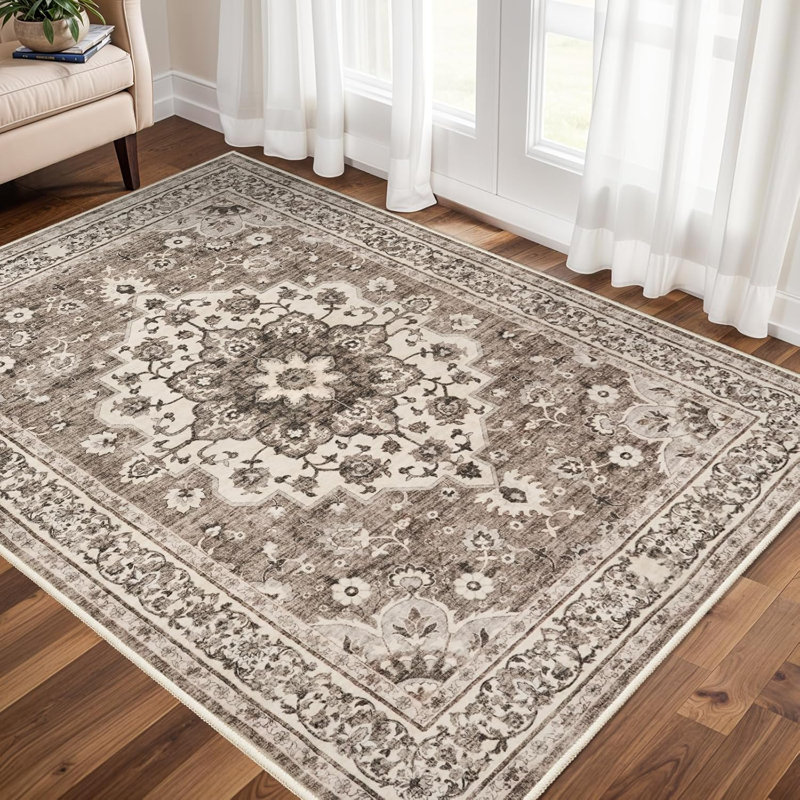 Tapis d'entrée lavable 3 x 5: Tapis de couloir de cuisine de ferme Tapis de sol large résistant à l'eau et doux pour salle de bain, tapis antidérapant pour salon, chambre à coucher, salle à manger (beige)