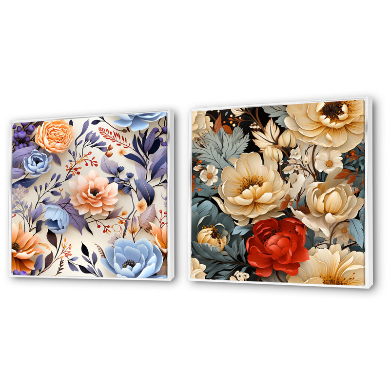 Lea - Ensemble de 2 impressions sur toile florales, Cadre blanc, H 36 po x l 73 po x P 1,5 po