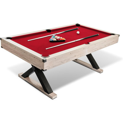 84-Inch Pool Table, Solid Wood Pool Table, Modern Billiard Tables with 2 Cues/Billiard Balls/Cue Rack/Chalk/Cleaning Brush